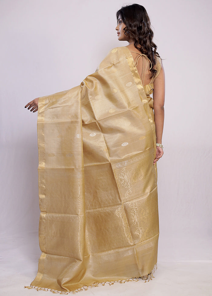 Cream Tussar Pure Silk Saree With Blouse Piece - Indian Silk House Agencies