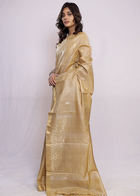 Cream Tussar Pure Silk Saree With Blouse Piece - Indian Silk House Agencies