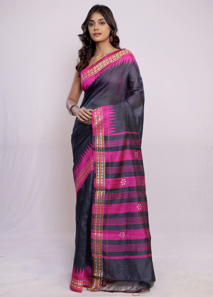 Grey Tussar Pure Silk Saree With Blouse Piece - Indian Silk House Agencies