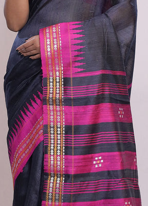 Grey Tussar Pure Silk Saree With Blouse Piece - Indian Silk House Agencies