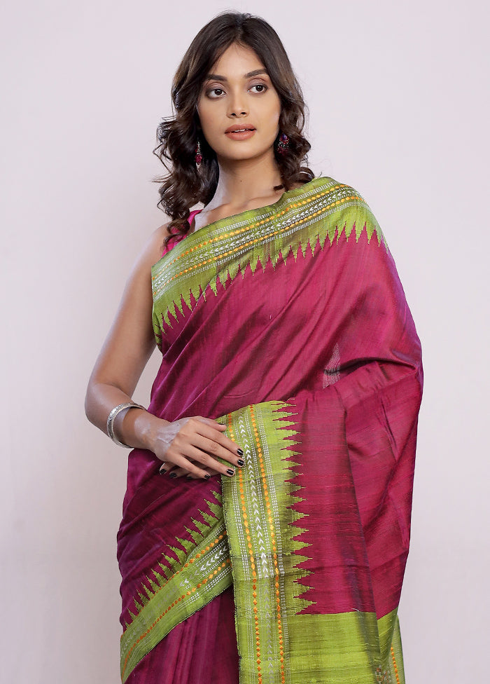 Purple Tussar Pure Silk Saree With Blouse Piece - Indian Silk House Agencies