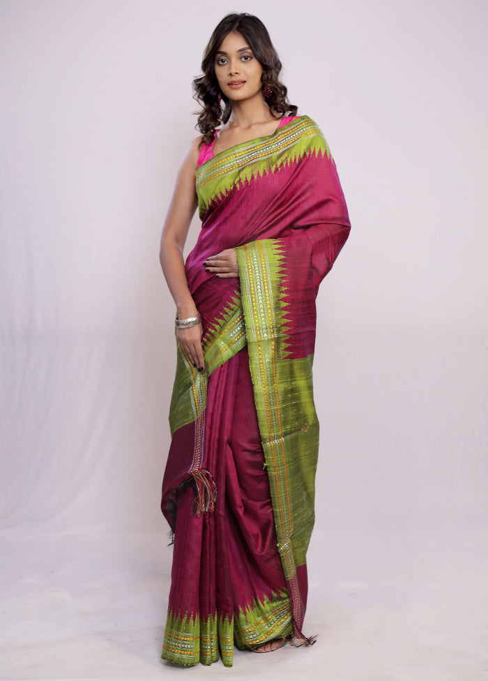 Purple Tussar Pure Silk Saree With Blouse Piece - Indian Silk House Agencies