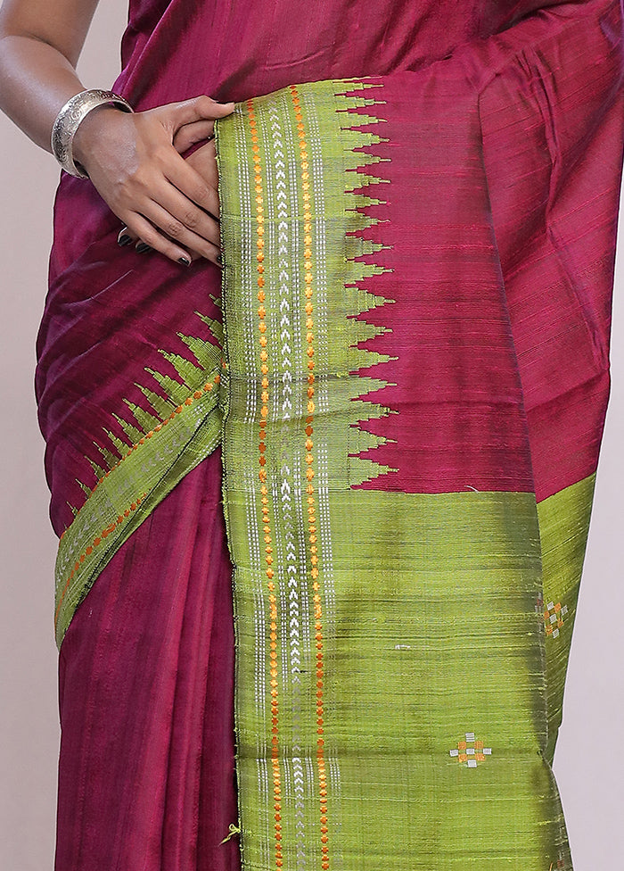 Purple Tussar Pure Silk Saree With Blouse Piece - Indian Silk House Agencies