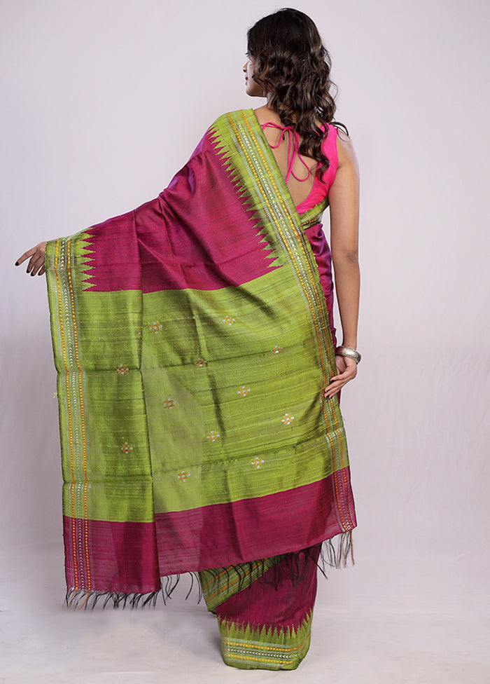 Purple Tussar Pure Silk Saree With Blouse Piece - Indian Silk House Agencies