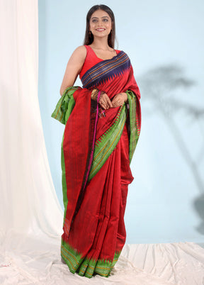 Red Tussar Pure Silk Saree With Blouse Piece - Indian Silk House Agencies