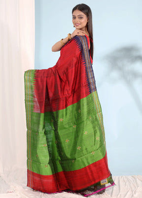 Red Tussar Pure Silk Saree With Blouse Piece - Indian Silk House Agencies