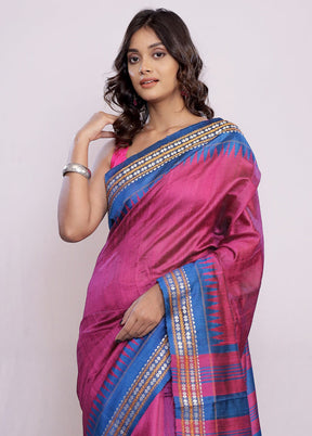 Pink Tussar Pure Silk Saree With Blouse Piece - Indian Silk House Agencies