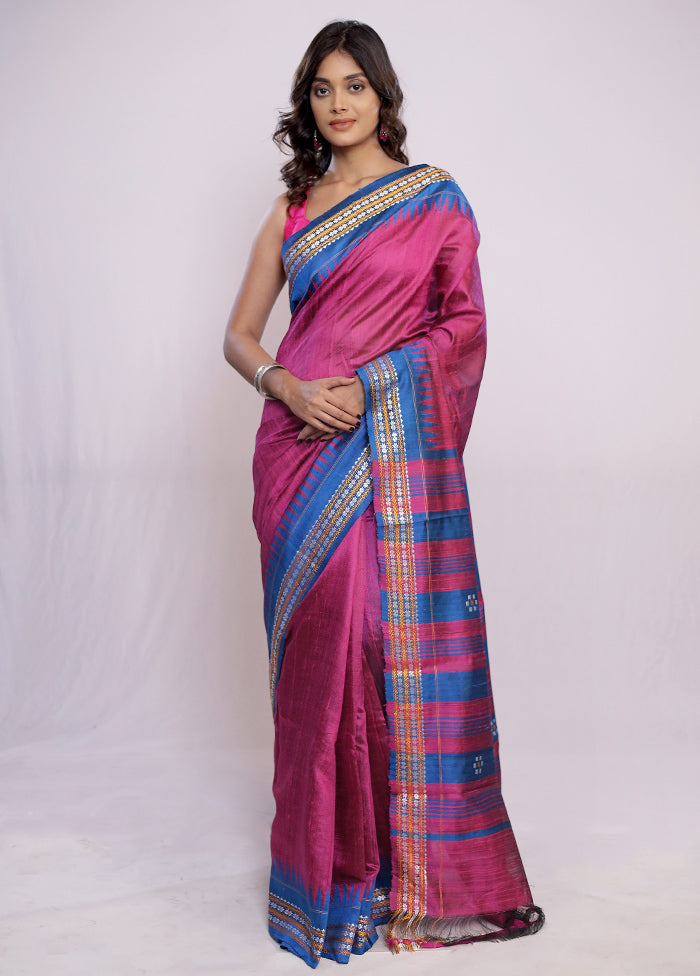 Pink Tussar Pure Silk Saree With Blouse Piece - Indian Silk House Agencies