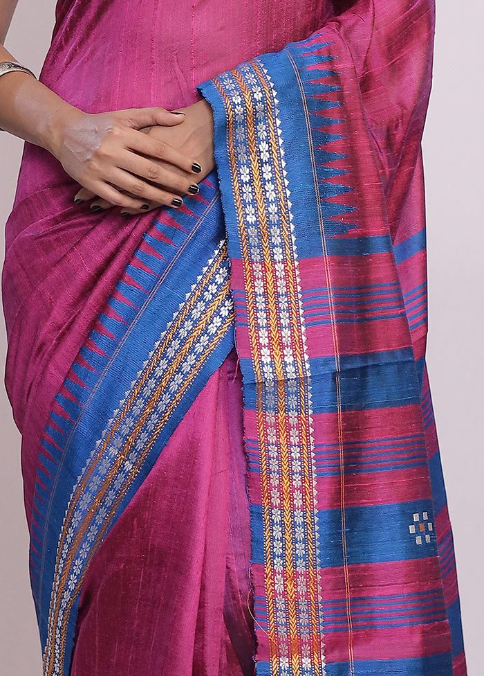 Pink Tussar Pure Silk Saree With Blouse Piece - Indian Silk House Agencies