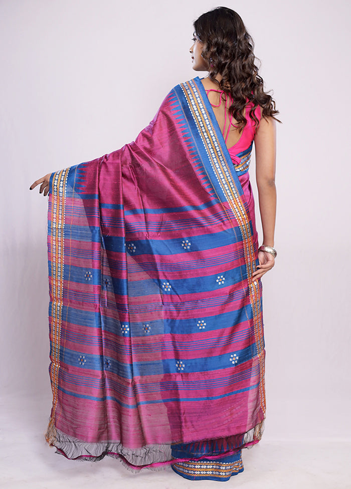 Pink Tussar Pure Silk Saree With Blouse Piece - Indian Silk House Agencies