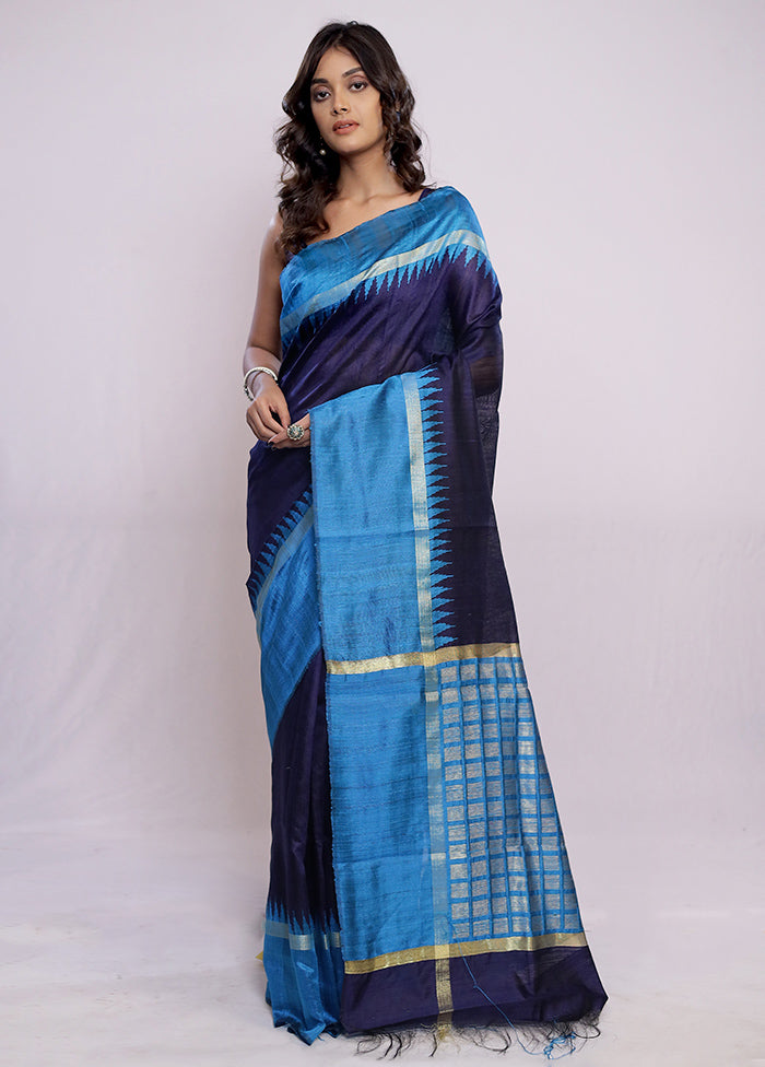 Blue Tussar Silk Saree With Blouse Piece - Indian Silk House Agencies