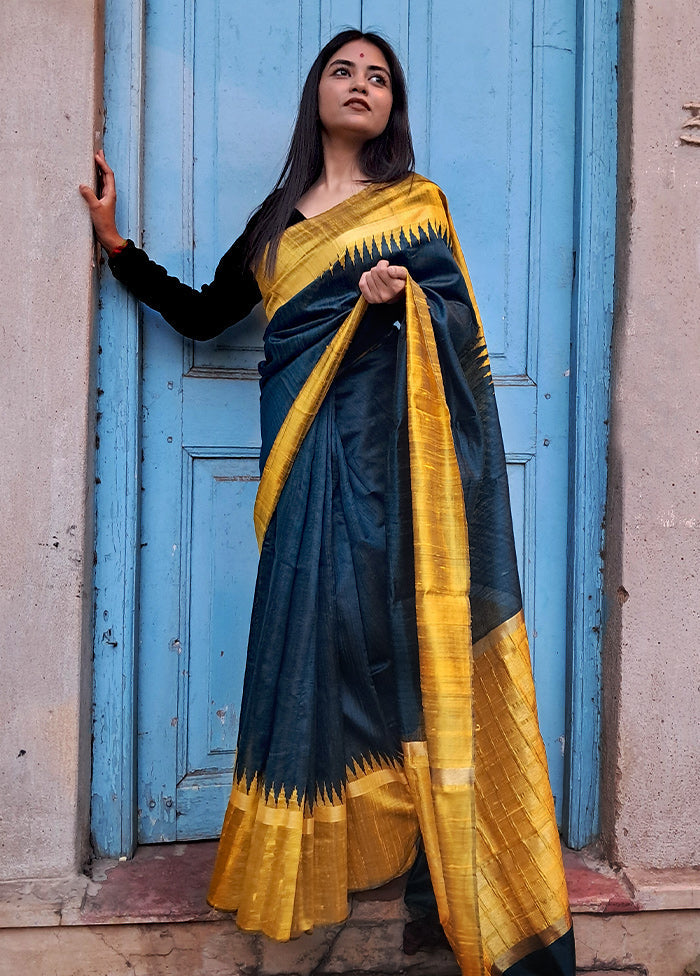 Green Tussar Silk Saree With Blouse Piece - Indian Silk House Agencies