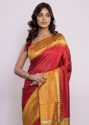 Red Tussar Silk Saree With Blouse Piece - Indian Silk House Agencies