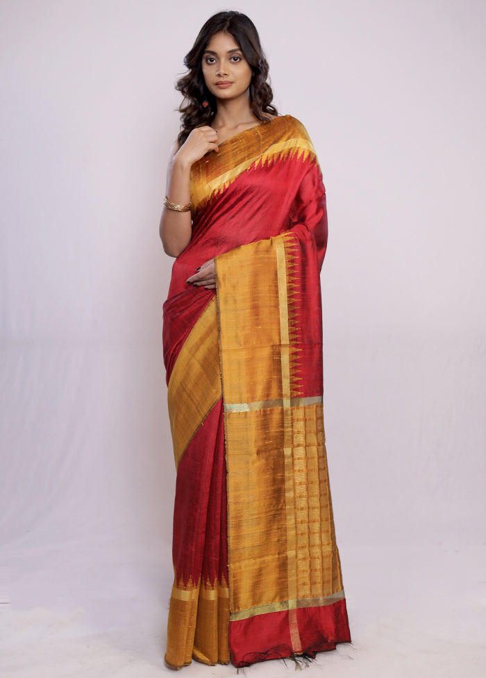 Red Tussar Silk Saree With Blouse Piece - Indian Silk House Agencies