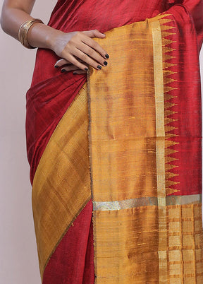 Red Tussar Silk Saree With Blouse Piece - Indian Silk House Agencies