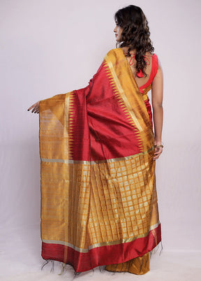 Red Tussar Silk Saree With Blouse Piece - Indian Silk House Agencies