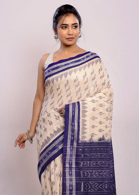 Cream Cotton Ikkat Saree Without Blouse Piece - Indian Silk House Agencies