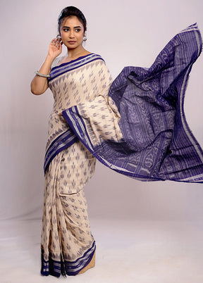 Cream Cotton Ikkat Saree Without Blouse Piece - Indian Silk House Agencies