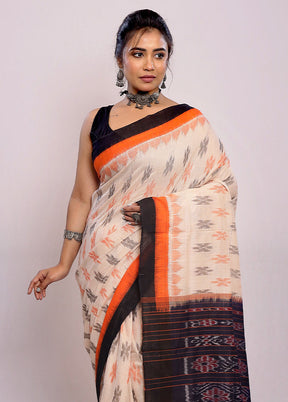 Cream Cotton Ikkat Saree Without Blouse Piece - Indian Silk House Agencies