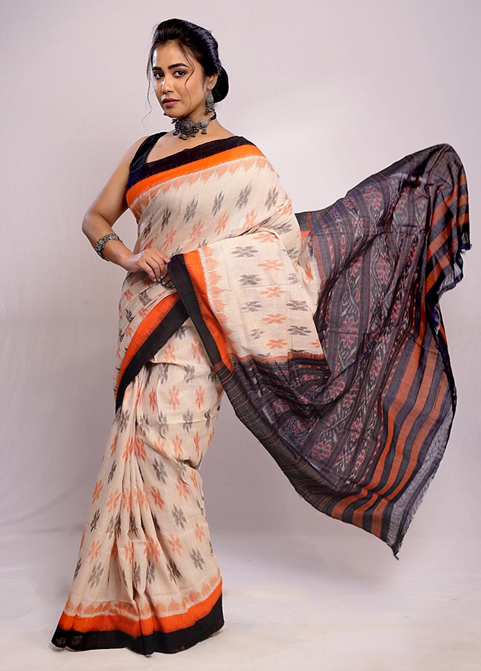 Cream Cotton Ikkat Saree Without Blouse Piece - Indian Silk House Agencies