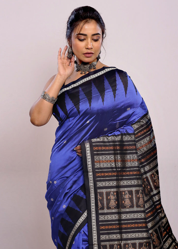 Blue Bomkai Pure Silk Saree With Blouse Piece - Indian Silk House Agencies