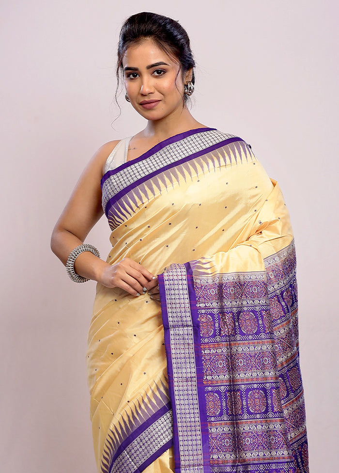 Cream Bomkai Pure Silk Saree With Blouse Piece - Indian Silk House Agencies