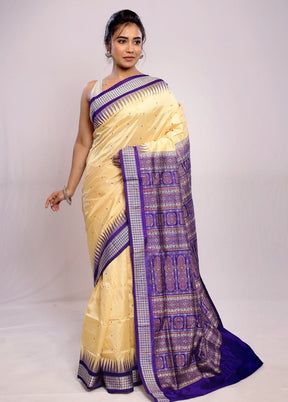 Cream Bomkai Pure Silk Saree With Blouse Piece - Indian Silk House Agencies