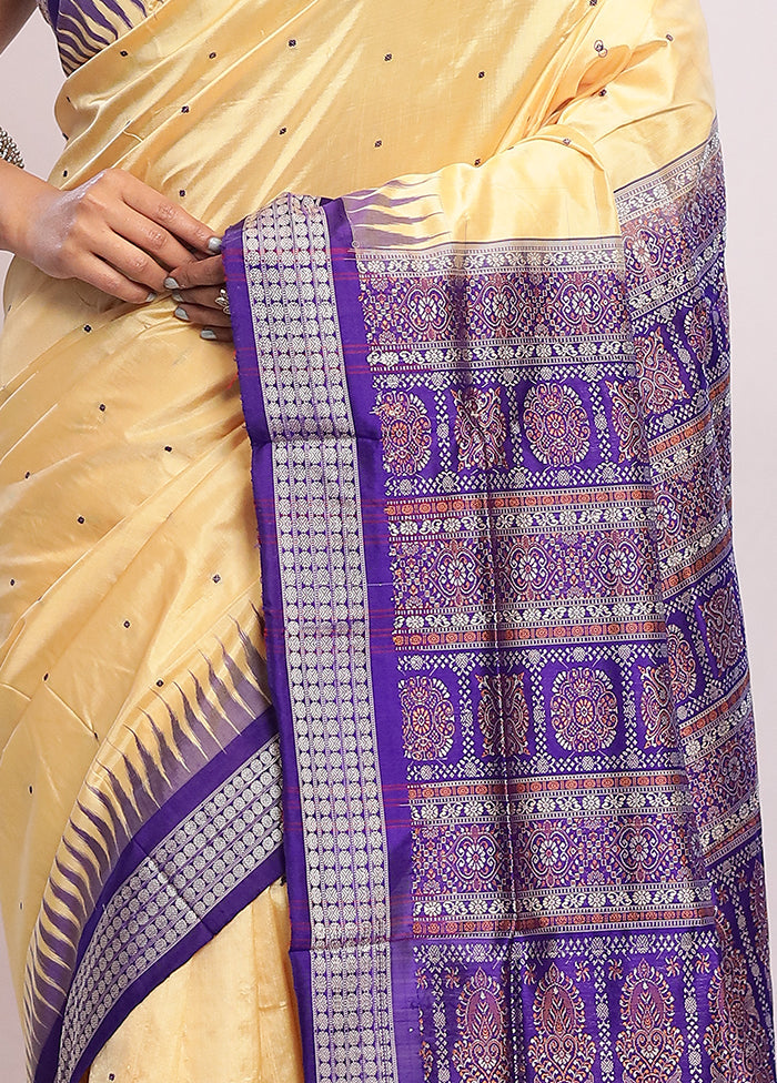 Cream Bomkai Pure Silk Saree With Blouse Piece - Indian Silk House Agencies