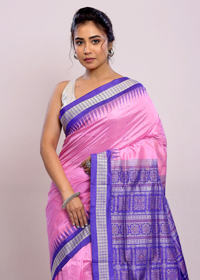 Pink Bomkai Pure Silk Saree With Blouse Piece - Indian Silk House Agencies