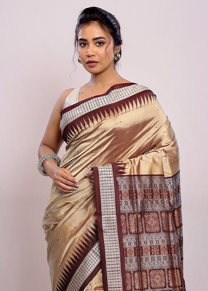 Cream Bomkai Pure Silk Saree With Blouse Piece - Indian Silk House Agencies