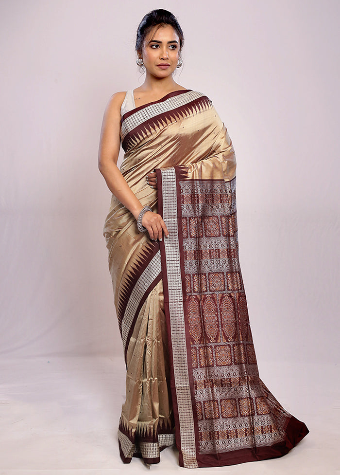 Cream Bomkai Pure Silk Saree With Blouse Piece - Indian Silk House Agencies