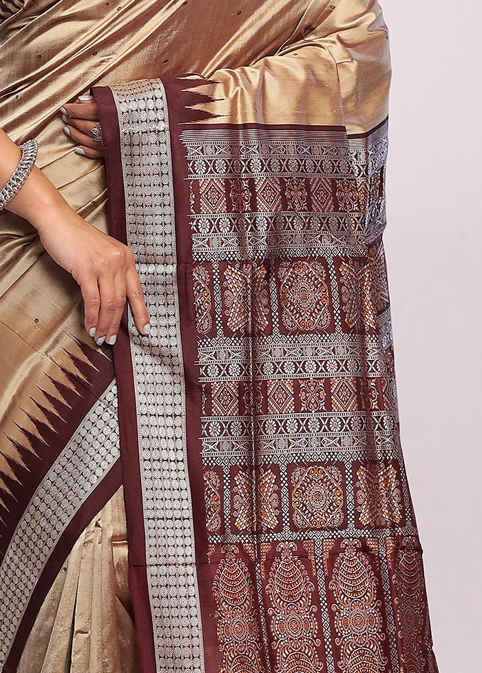 Cream Bomkai Pure Silk Saree With Blouse Piece - Indian Silk House Agencies