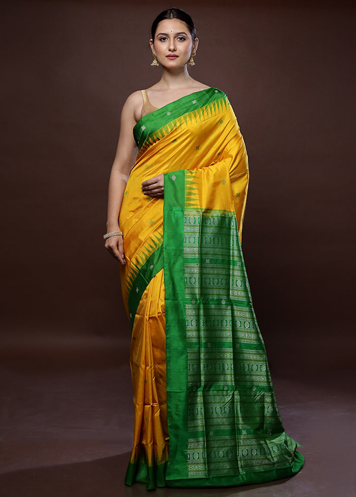 Yellow Bomkai Pure Silk Saree With Blouse Piece - Indian Silk House Agencies