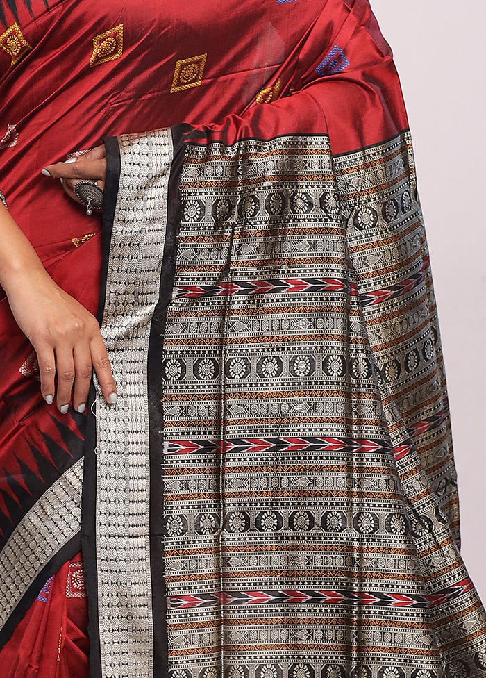 Maroon Bomkai Pure Silk Saree With Blouse Piece - Indian Silk House Agencies