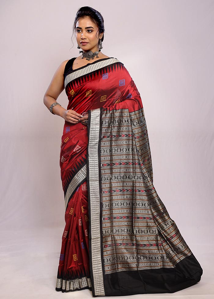 Maroon Bomkai Pure Silk Saree With Blouse Piece - Indian Silk House Agencies