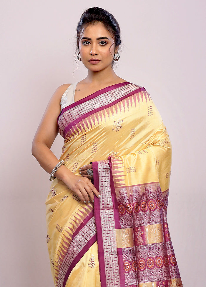 Cream Bomkai Pure Silk Saree With Blouse Piece - Indian Silk House Agencies