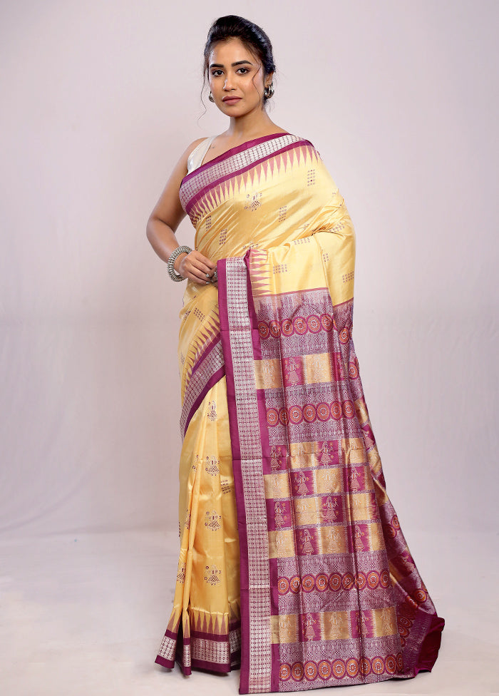 Cream Bomkai Pure Silk Saree With Blouse Piece - Indian Silk House Agencies