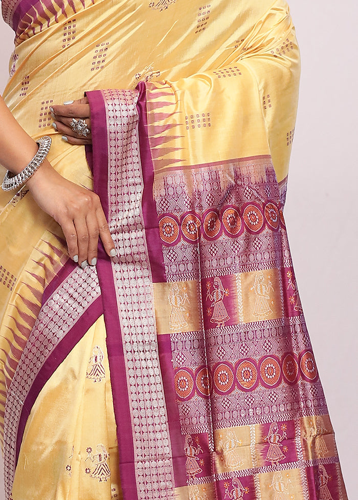 Cream Bomkai Pure Silk Saree With Blouse Piece - Indian Silk House Agencies