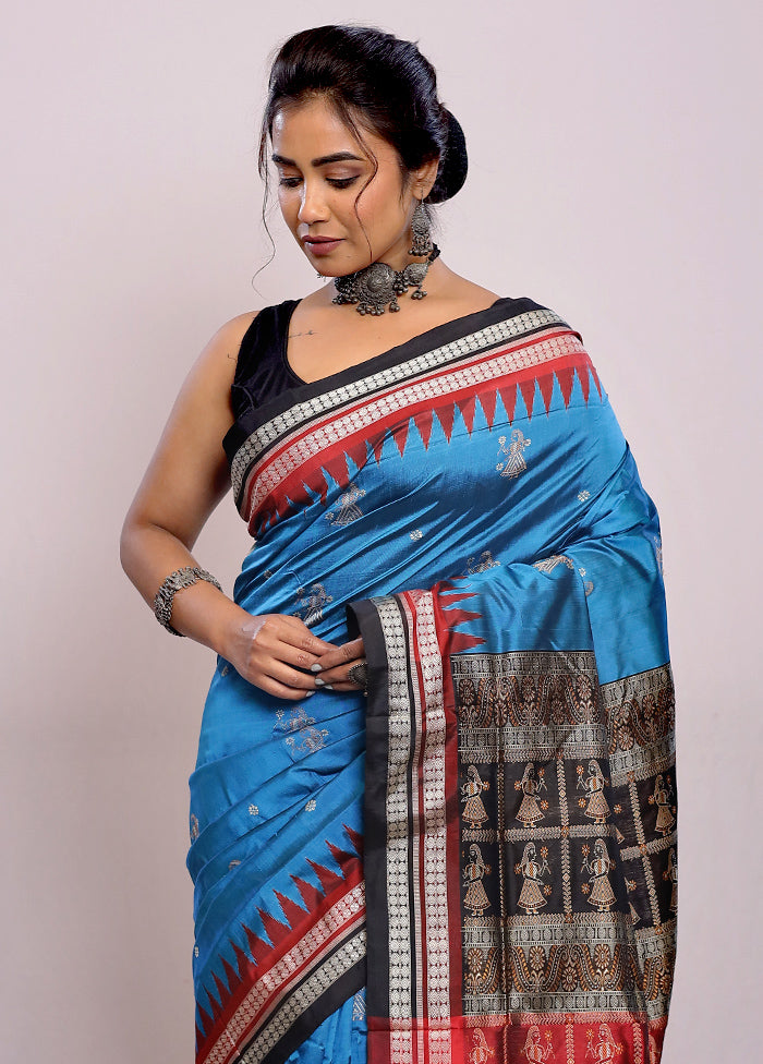 Blue Bomkai Pure Silk Saree With Blouse Piece - Indian Silk House Agencies