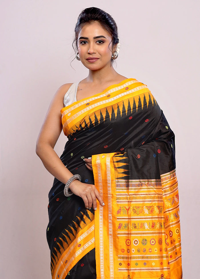 Black Bomkai Pure Silk Saree With Blouse Piece - Indian Silk House Agencies