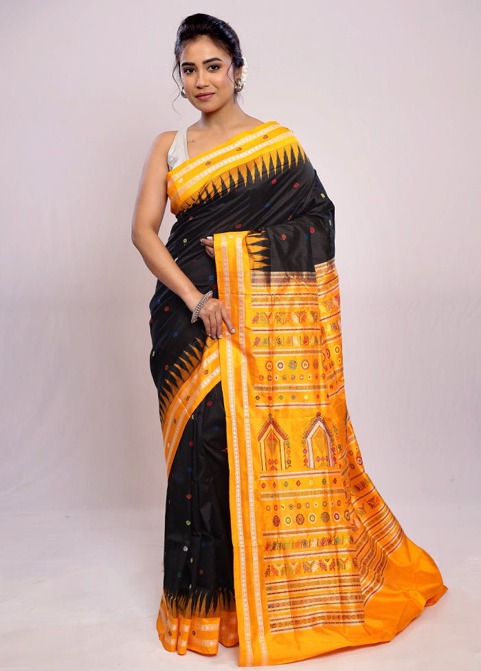 Black Bomkai Pure Silk Saree With Blouse Piece - Indian Silk House Agencies