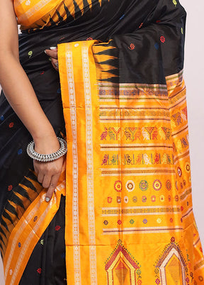 Black Bomkai Pure Silk Saree With Blouse Piece - Indian Silk House Agencies