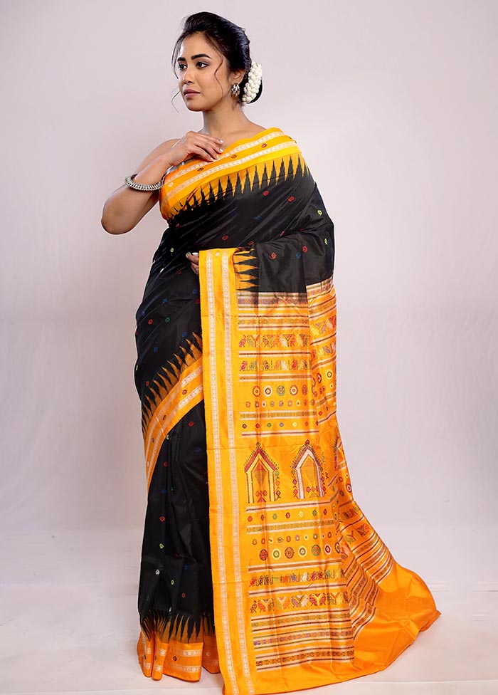 Black Bomkai Pure Silk Saree With Blouse Piece - Indian Silk House Agencies