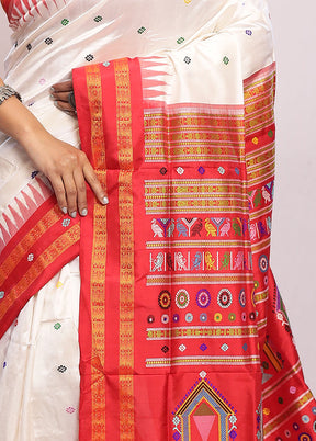 White Bomkai Pure Silk Saree With Blouse Piece - Indian Silk House Agencies