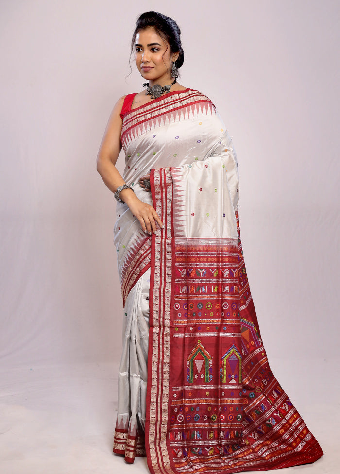 Grey Bomkai Pure Silk Saree With Blouse Piece - Indian Silk House Agencies