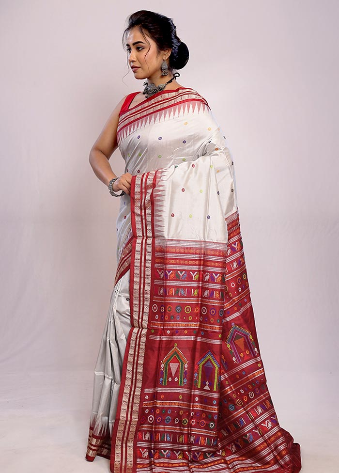 Grey Bomkai Pure Silk Saree With Blouse Piece - Indian Silk House Agencies