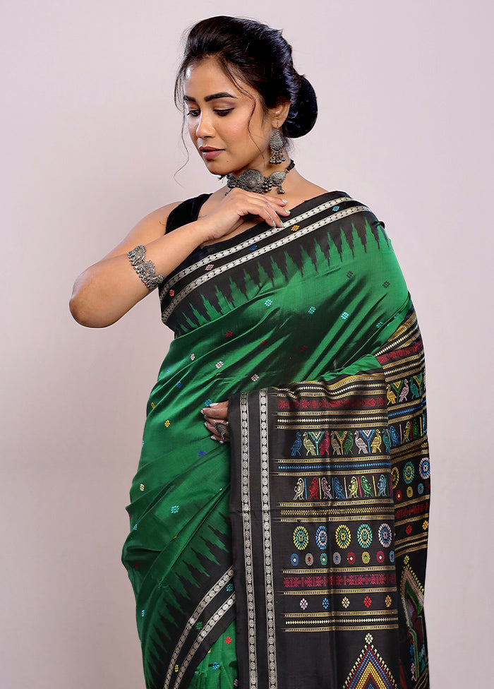 Green Bomkai Pure Silk Saree With Blouse Piece - Indian Silk House Agencies