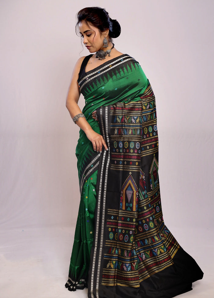 Green Bomkai Pure Silk Saree With Blouse Piece - Indian Silk House Agencies