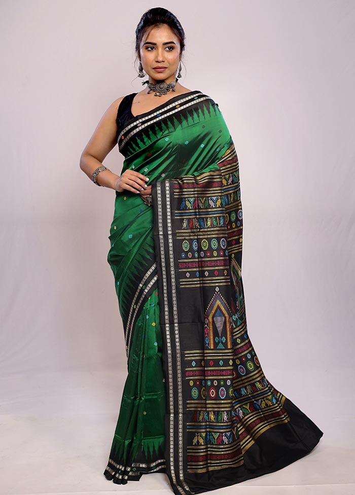 Green Bomkai Pure Silk Saree With Blouse Piece - Indian Silk House Agencies