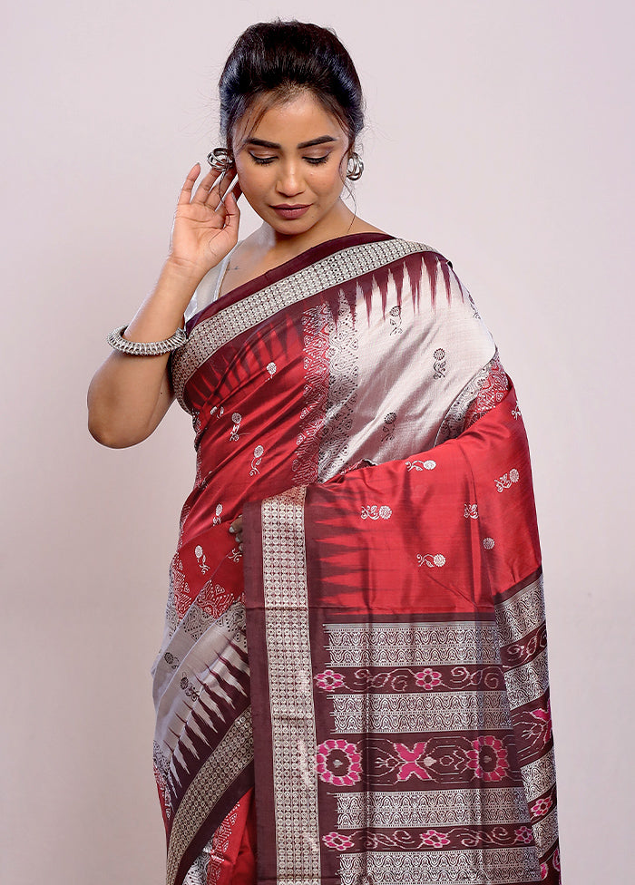 Grey Bomkai Pure Silk Saree With Blouse Piece - Indian Silk House Agencies